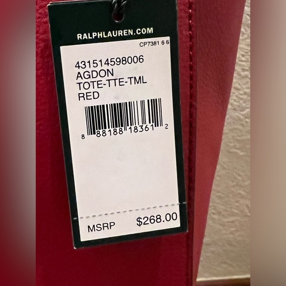 RALPH LAUREN-NEW ❤️ Red Leather Agdon Tote Shoulder bag. - Picture 10 of 10